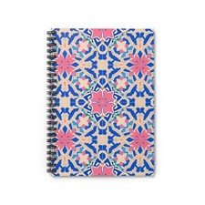 Pink Blue Geometric Floral Pattern Notebook Spiral Ruled