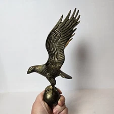 Vintage 11" Solid Brass Eagle Finial Flagpole Topper Heavy Cast Patriotic Decor