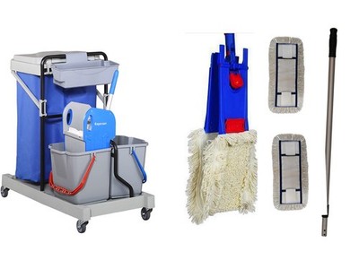 CleanSV Laschenmop 40 cm Servicewagen, Reinigungswagen. 2 x 16 Liter Eimer Boden