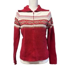 Tiara International Vintage Fair Isle Full Zip Sweater Womens sz L Red Holiday