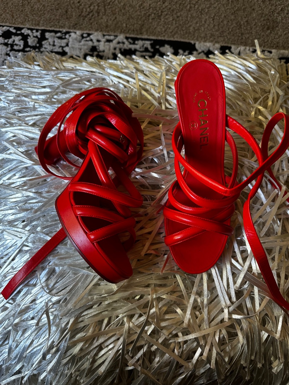 AUTHENTIC CHANEL ORANGE COLUMN PLATFORM HEELS SIZ… - image 3