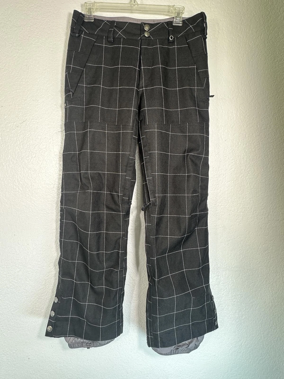 Burton S Black White Grid Print DryRide Snowboard Ski Pants Y2K Style