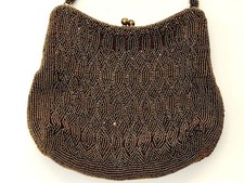 Vintage Beaded Gold Formal Evening Prom Purse Lined Unbranded