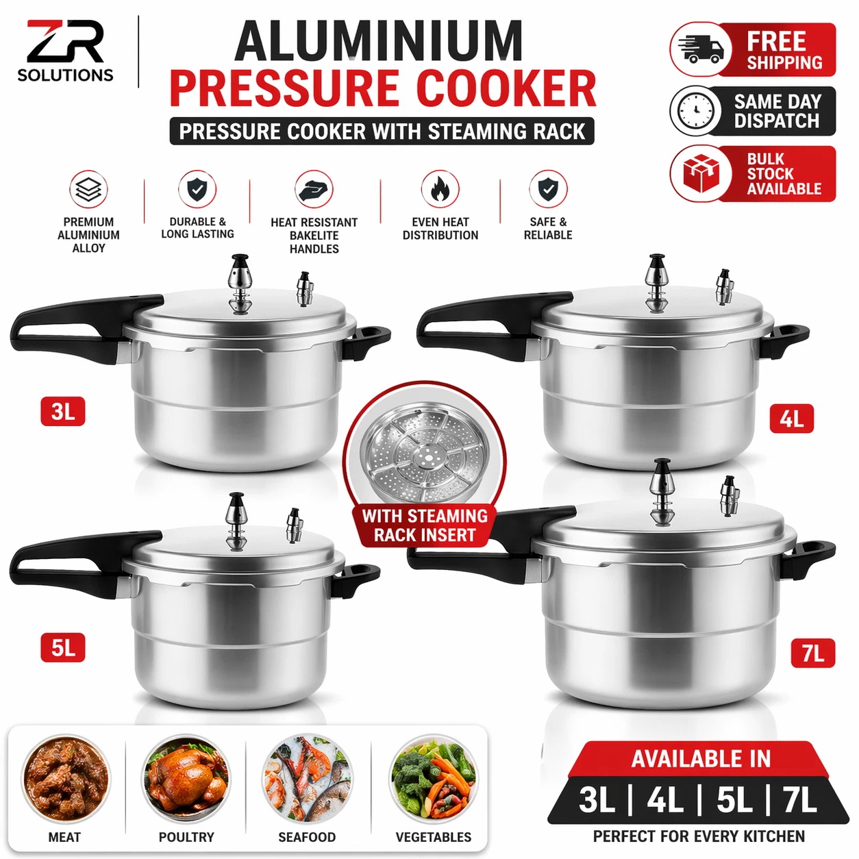 Aluminum Pressure Cooker Steamer Basket Safety Valve Quick kitchen Cooking