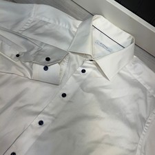 ETON Long Sleeve All White Cotton Dress Shirt 17 1/2 44 Slim Fit