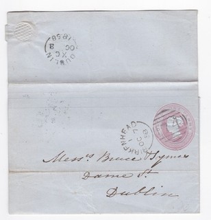 1858 QV GOOD 1d PINK LETTER BIRKENHEAD SIDEWAYS DUPLEX TO DUBLIN IRELAND