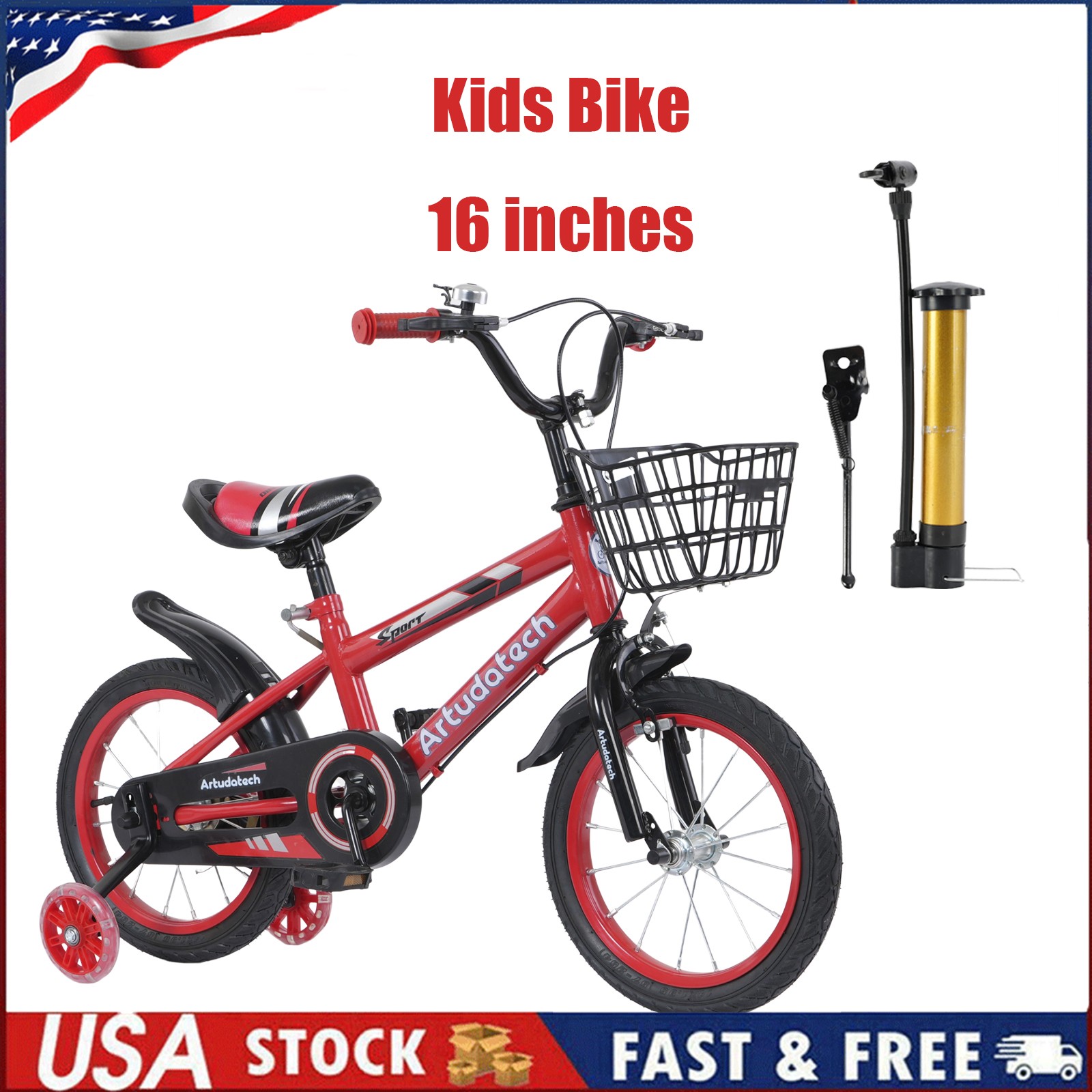 16 inches Kid's Bike Child Bicycle Boys and Girls with auxiliary wheels H