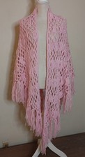 Pink Crochet Shawl Wrap OS Yarn Handmade Grannycore Boho Fringe Cottagecore