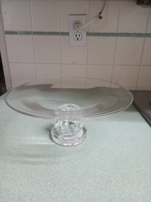Steuben Crystal Art Glass Scroll Pedestal Centerpiece Bowl Signed MINT CONDITION