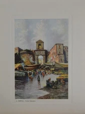 Antique Naples Italy Door of Capuana Color Engraving Original Art 1929