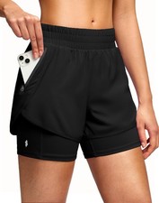 Women's 2 in 1 Athletic Running Shorts with Liner Zipper Pocket 5" High Waist...