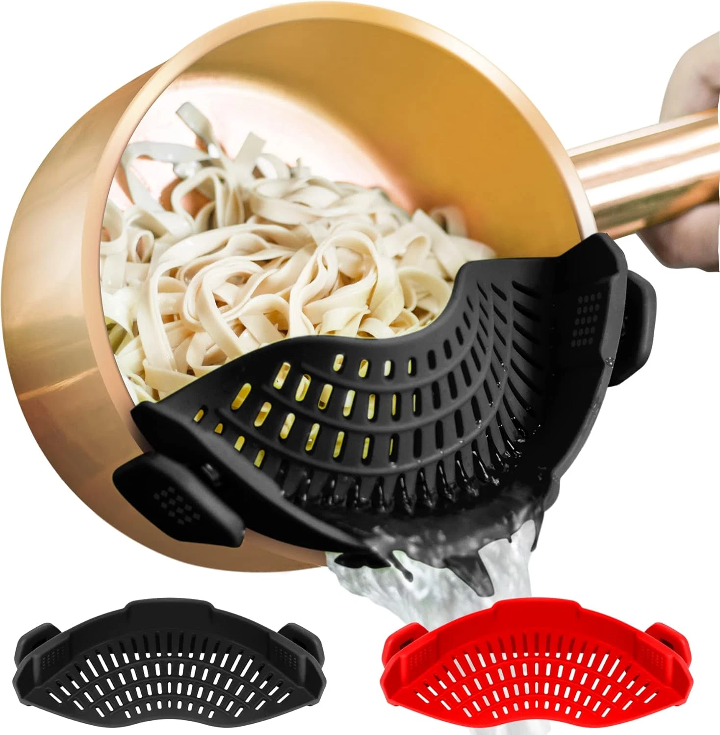 2PACK Clip on Strainer for All Pots Pans - Silicone Kitchen Colander Food Strai