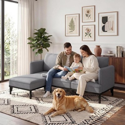 YODOLLA L-Shape Modular Sofa Bed 3-Seat Sleeper Couch Detachable Ottoman