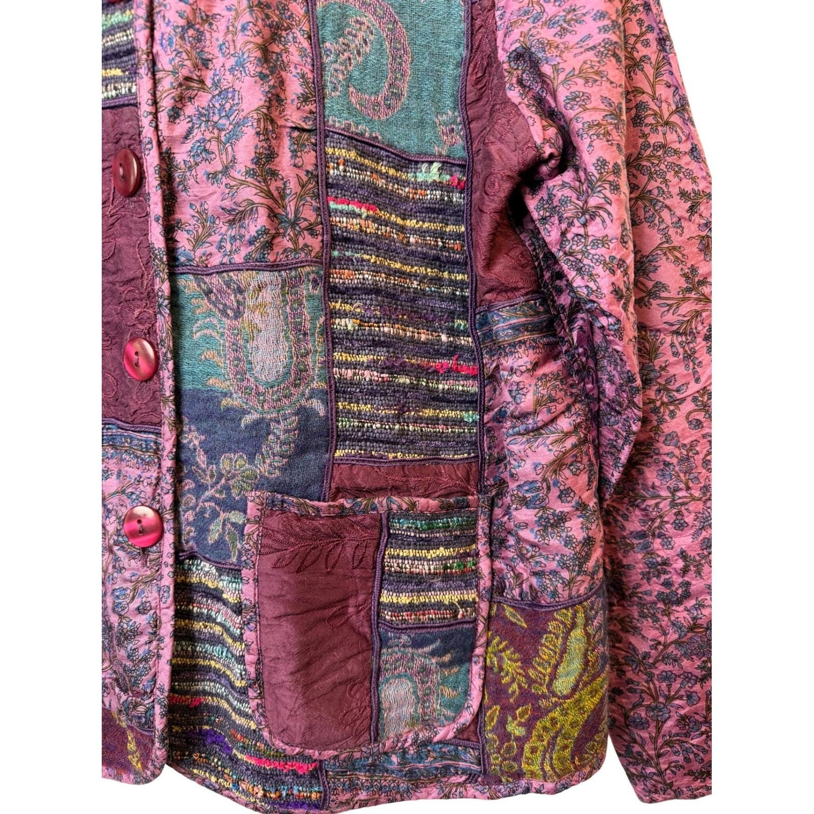 Coldwater Creek Silk + Wool Patchwork Jacket Purp… - image 4
