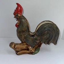 Vintage Glazed Ceramic Pottery 11” Rooster Napkin Holder Utensil Holder Signed