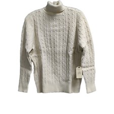 St. John's Bay Cable-Knit Turtleneck Pullover Sweater Ivory 1X Plus Long Sleeve