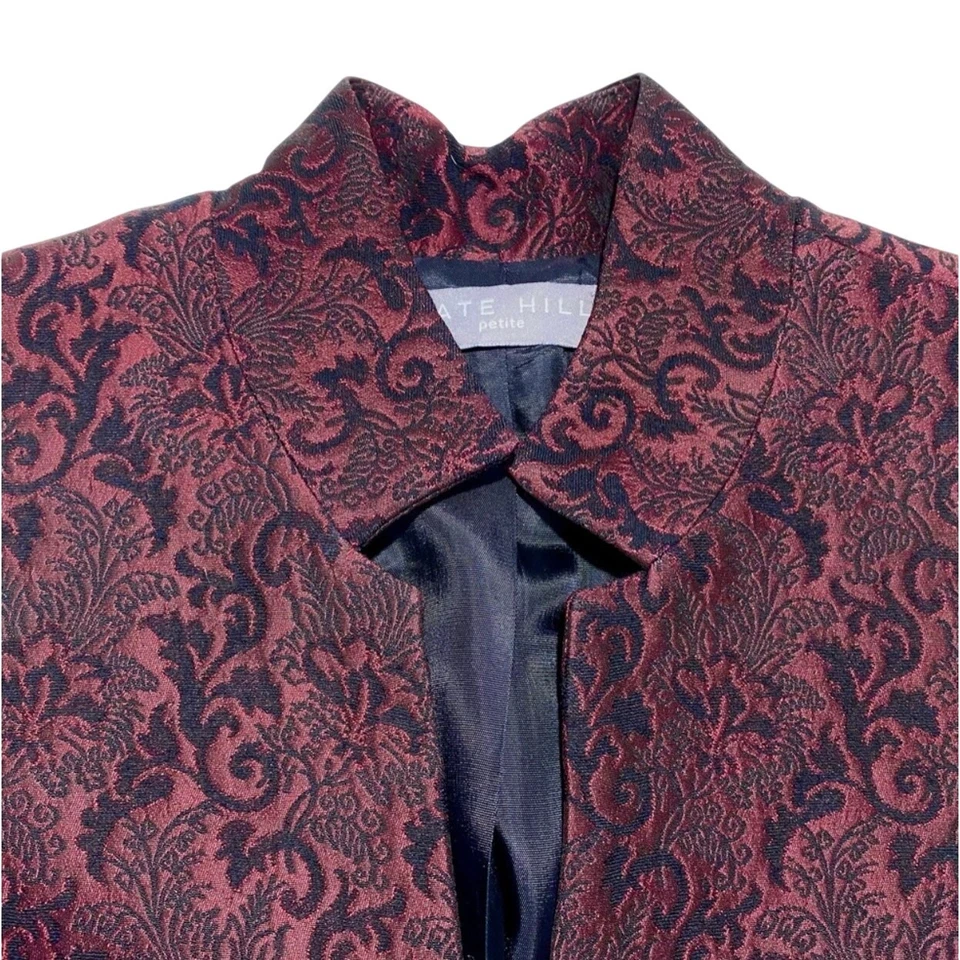 ✨ Kate Hill 女式提花佩斯利西装外套夹克勃艮第黑色 8 码 — 第 2/4 张图片