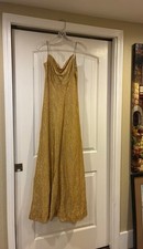 Gold Metallic Evening Gown,Rhinestone Straps XS/S