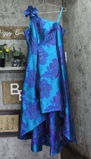 Adrianna Papell Womens Floral Jacquard High Low Dress Gown Teal /Blue 10