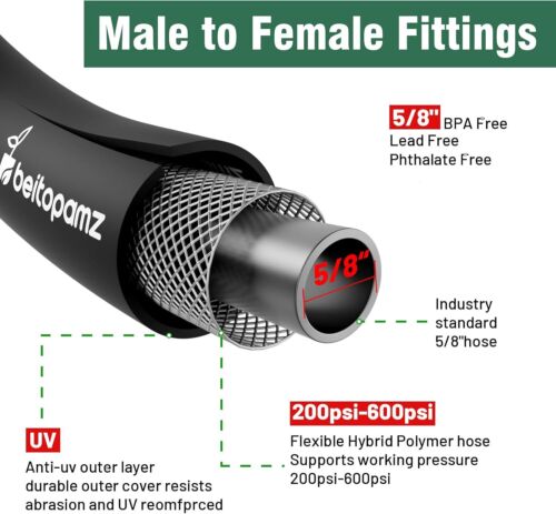 100 ft Garden Hose 5/8 in Male to Female Heavy Duty Water Hose Flexible No Kinks - Picture 2 of 6
