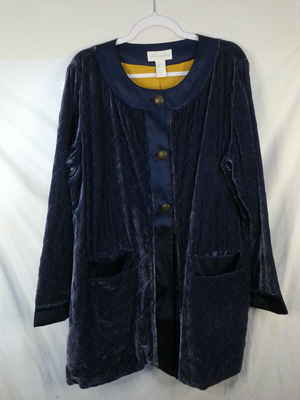 Soft Surroundings XL Silk Rayon Blue Velvet Jacket - image 1