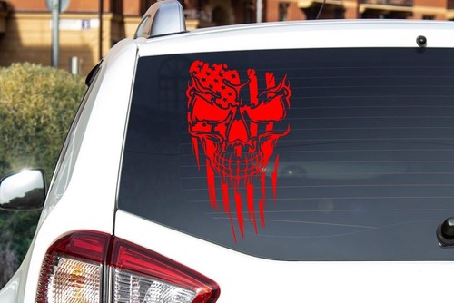 American Flag with Skull Distressed Vinyl Decal Multiple Colors and Sizes - Picture 22 of 49