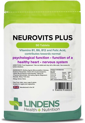 Neurovits Plus (B1, B12, B6, Folsäure) - 90 Tabletten - [Lindens 5033]