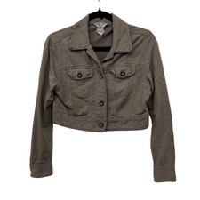 Hard Tail Forever Women's Cropped Khaki Jacket Xs Long Sleeve Button Front