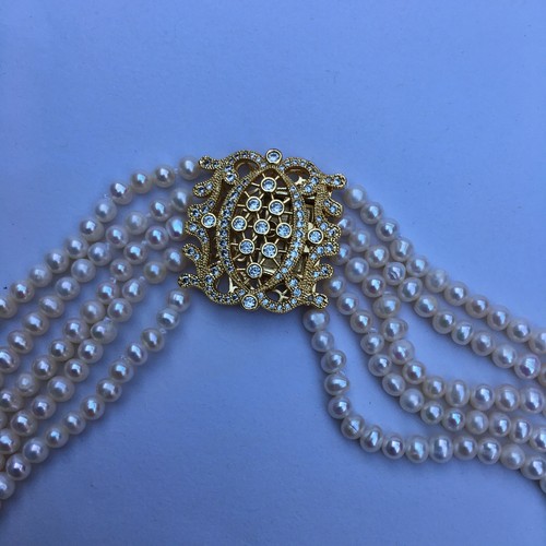128 Freshwater 5~6mm pearl Elegant luxury five strands necklace White AAA Luster - Picture 6 of 11