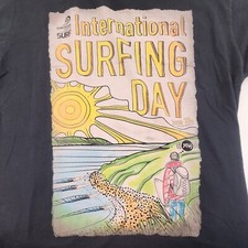 Lira International Surfing Day T-Shirt Medium Black Made In The USA