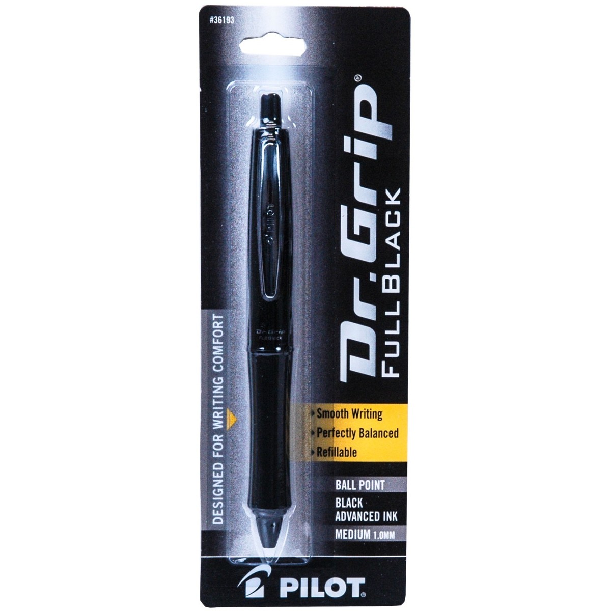 Pilot Grip FULL BLACK Pen With Black Ink Refills, Medium