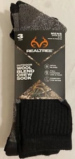 Realtree Outdoor Wool Blend Crew Socks Three Pairs Men's Shoe Size 6 To 12 NEW