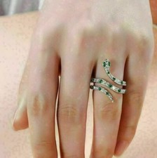 1.50 Ct Lab Created Emerald Diamond Snake Wedding Ring 14K White Gold Plated
