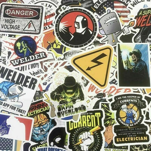 100 Hard Hat Helmet Stickers Funny Construction Welder Toolbox Electrician Union - Picture 9 of 12