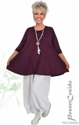 LAGENLOOK Tunika Glocken-Basic-Long-Shirt bordeaux 42 44 46 48 50 52 54 56 58