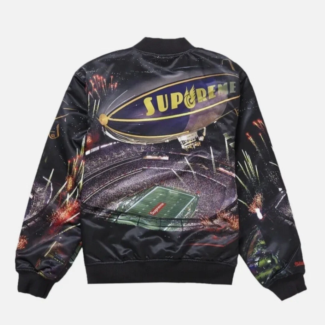 Supreme Mitchell & Ness Stadium Satin Varsity Jacket Black