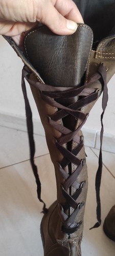 VTG Levi's Retro Leather Lace Up Over Knee High Boots Roma Flat Brown Siz US 7.5 - Picture 19 of 19
