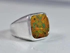 Fruit Jasper Gemstone Ring Mens Cushion Signet Ring 925 Silver Ring Vintage Gift