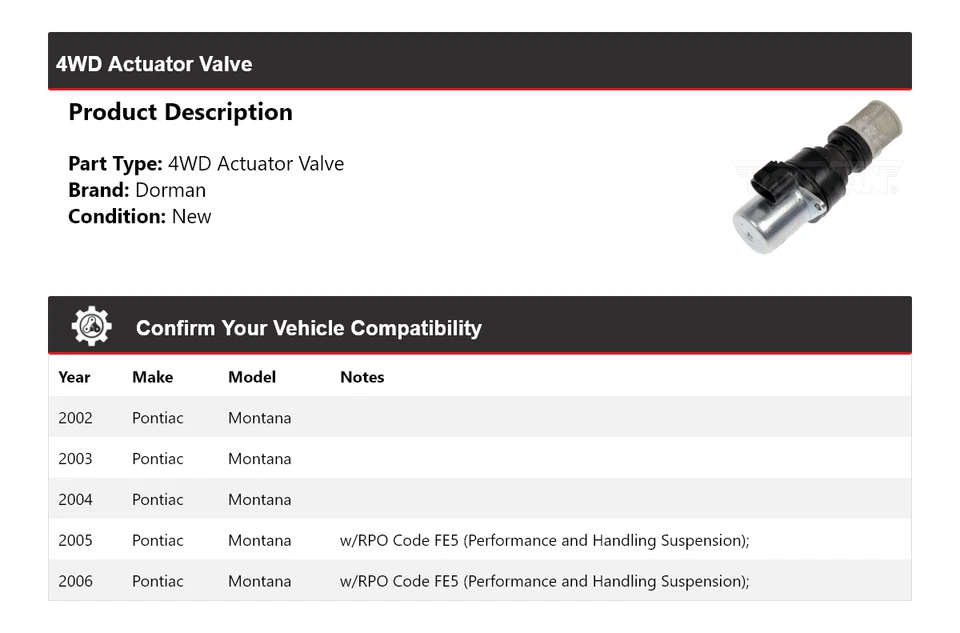 For 2002-2006 Pontiac Montana Dorman 4WD Actuator Valve 2003 2004 2005 - Image 2 of 4