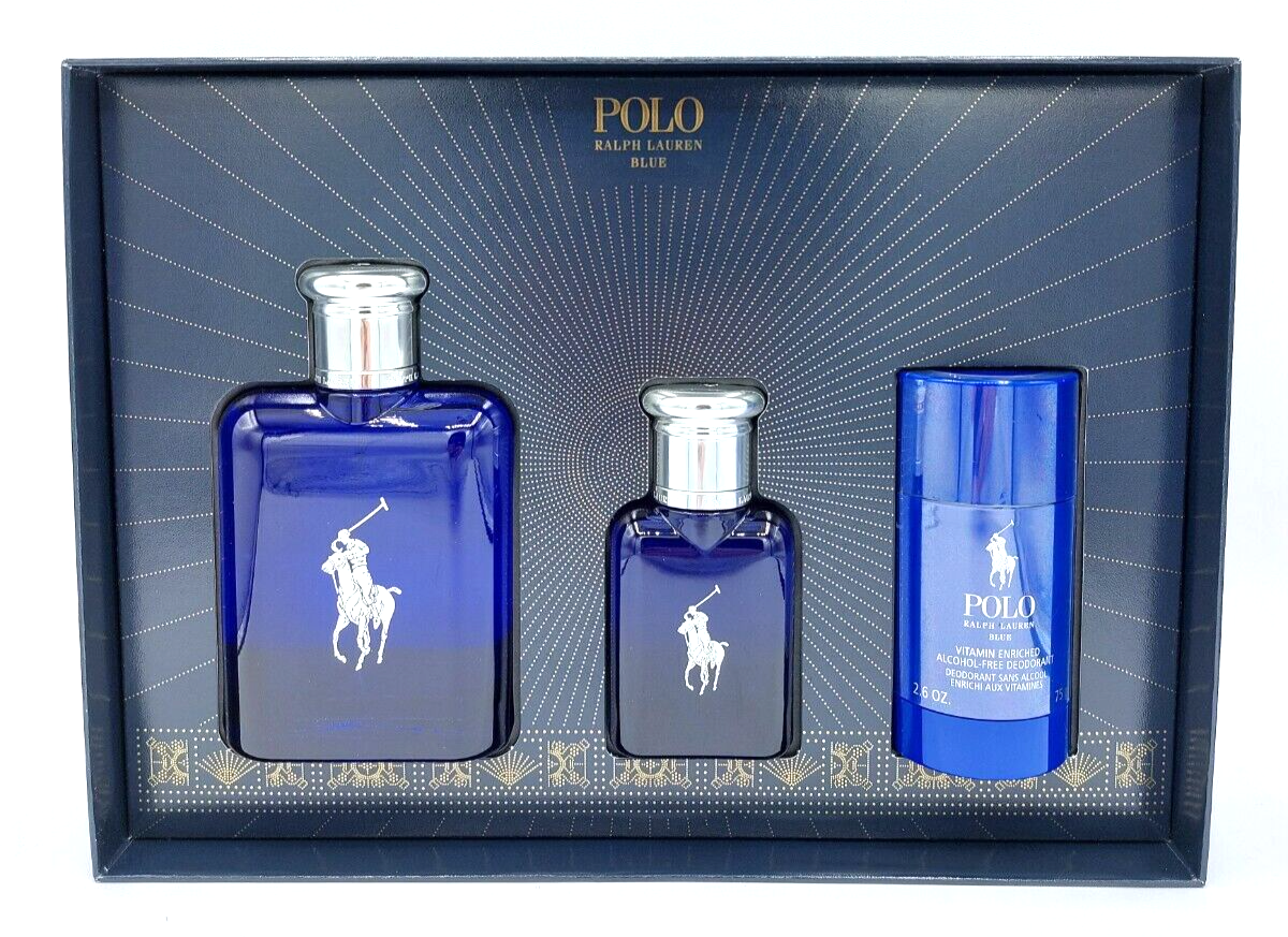 Ralph Lauren POLO BLUE 3pc MEN Set 4.2oz EDT Spr +1.36 EDT