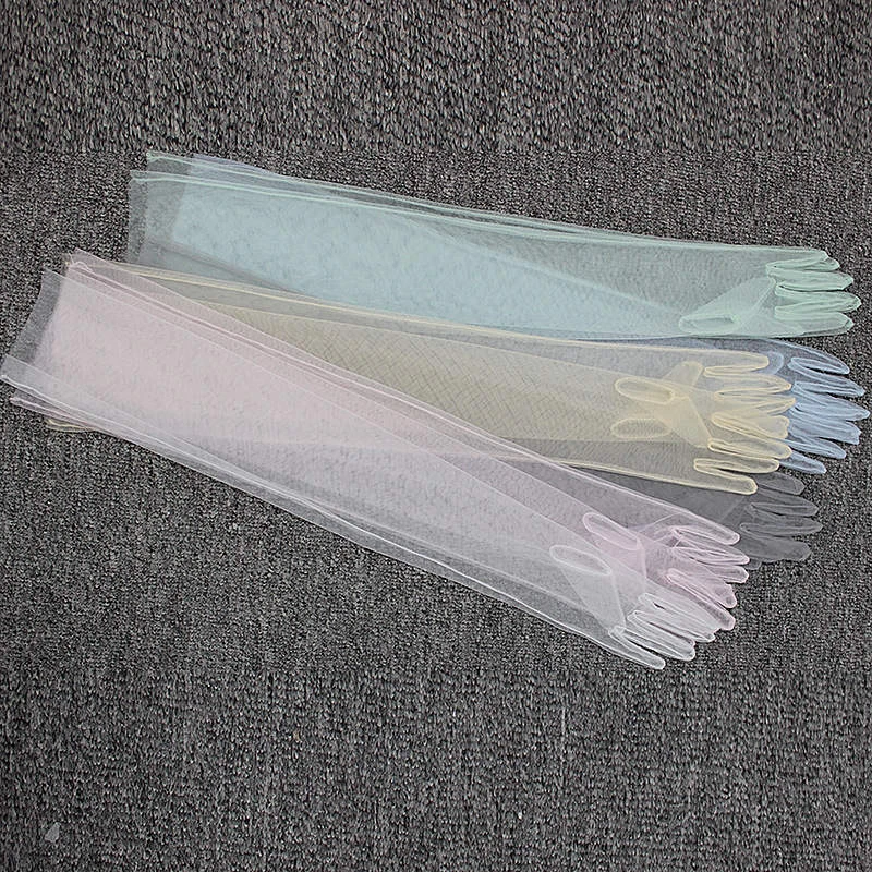 Sheer Evening Party Wedding Gloves Long Fashion Costume Opera Bridal Prom Tulle - Image 4 of 4