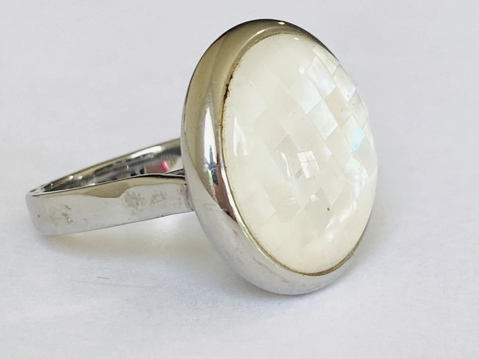 Anillo Doble Redondo Madreperla Color Plata Inoxidable QVC Honora Talla 10 Foto 4 de 4