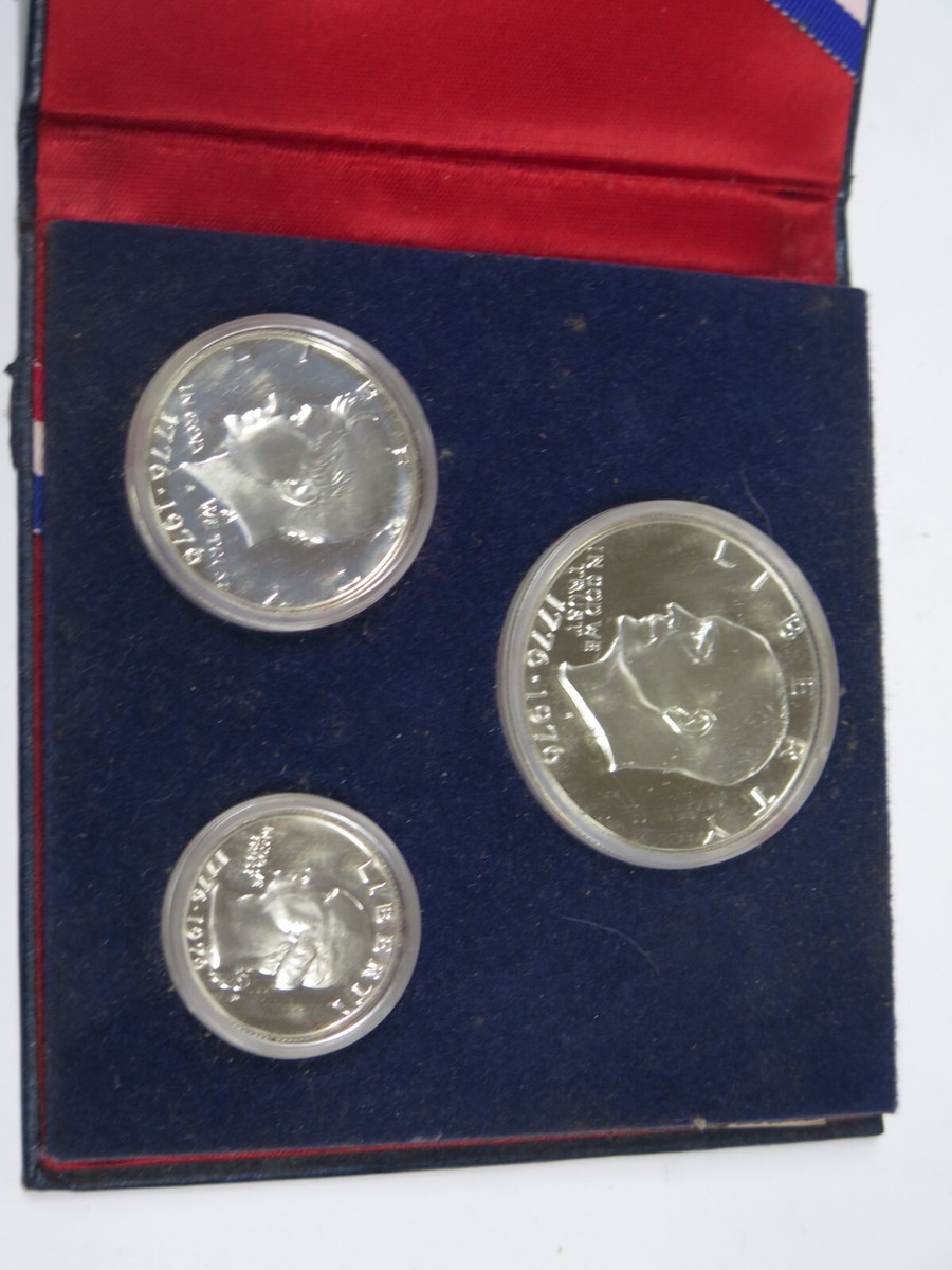 1776-1976 US Mint Bicentennial Silver Proof Set - - 3 Coins. OGP