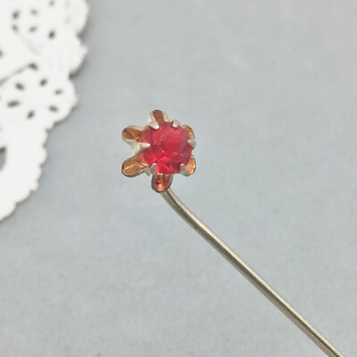 Antique Stick Pin 5mm Ruby Red Gemstone Gold Tone Buttercup Setting 2.5''