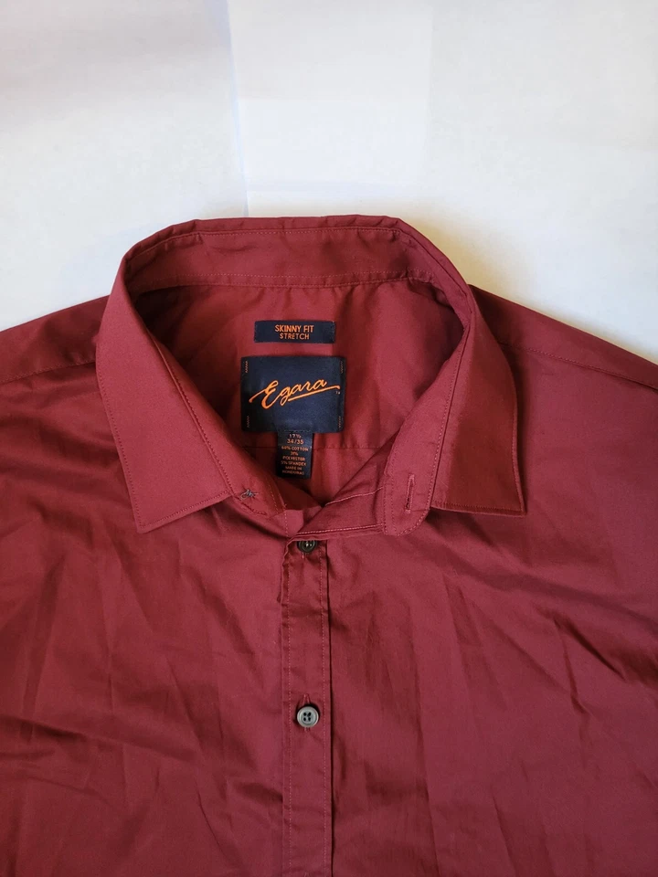 Camisa de vestir Egara vintage para hombre talla 17,5 roja con botones calce ajustado elástica L/S Foto 3 de 4