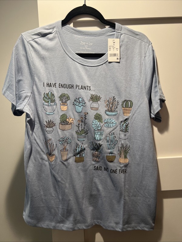 NWT Zoe + Liv Short Sleeve Top Blue L Plants Succulents