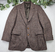 VTG Harris Tweed Brown Chevron Scottish Wool 2 Button Suit Jacket