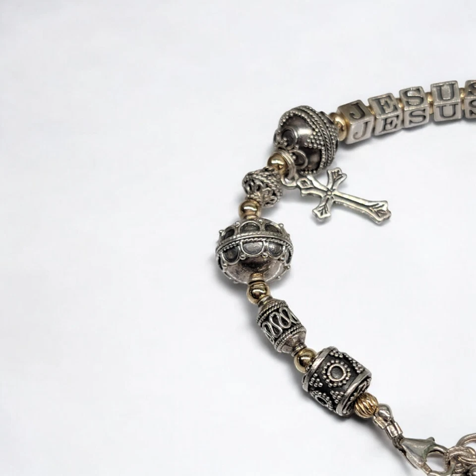 Brazalete 8,5 Bali 14k Plata de Ley Grande 13,5mm Bola Cuentas Jesús Pesado 29,2g Foto 2 de 4