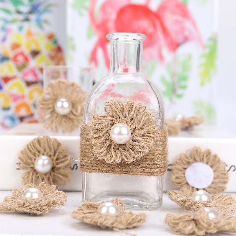 10PCS Linen Flower Beads DIY Handmade Accessories Home Wedding Pearl Decoration