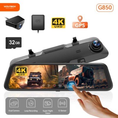 Car DVR Backup Mirror With Dual Cameras Dash Cam Front And Rear GPS Navigation
